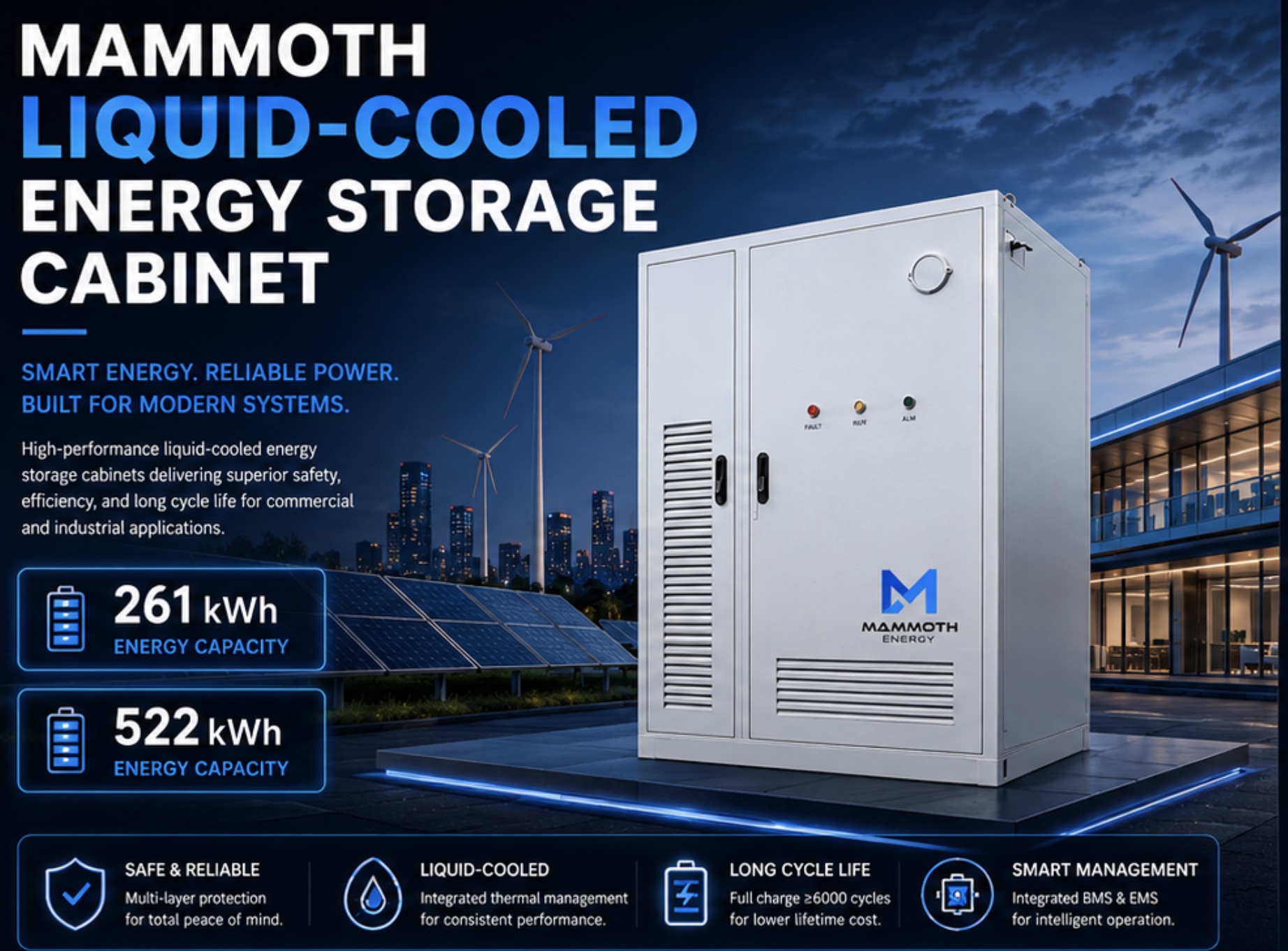 Mammoth Liquid-Cooled Energy Storage Cabinet — Smart energy. Reliable power. Built for modern systems.