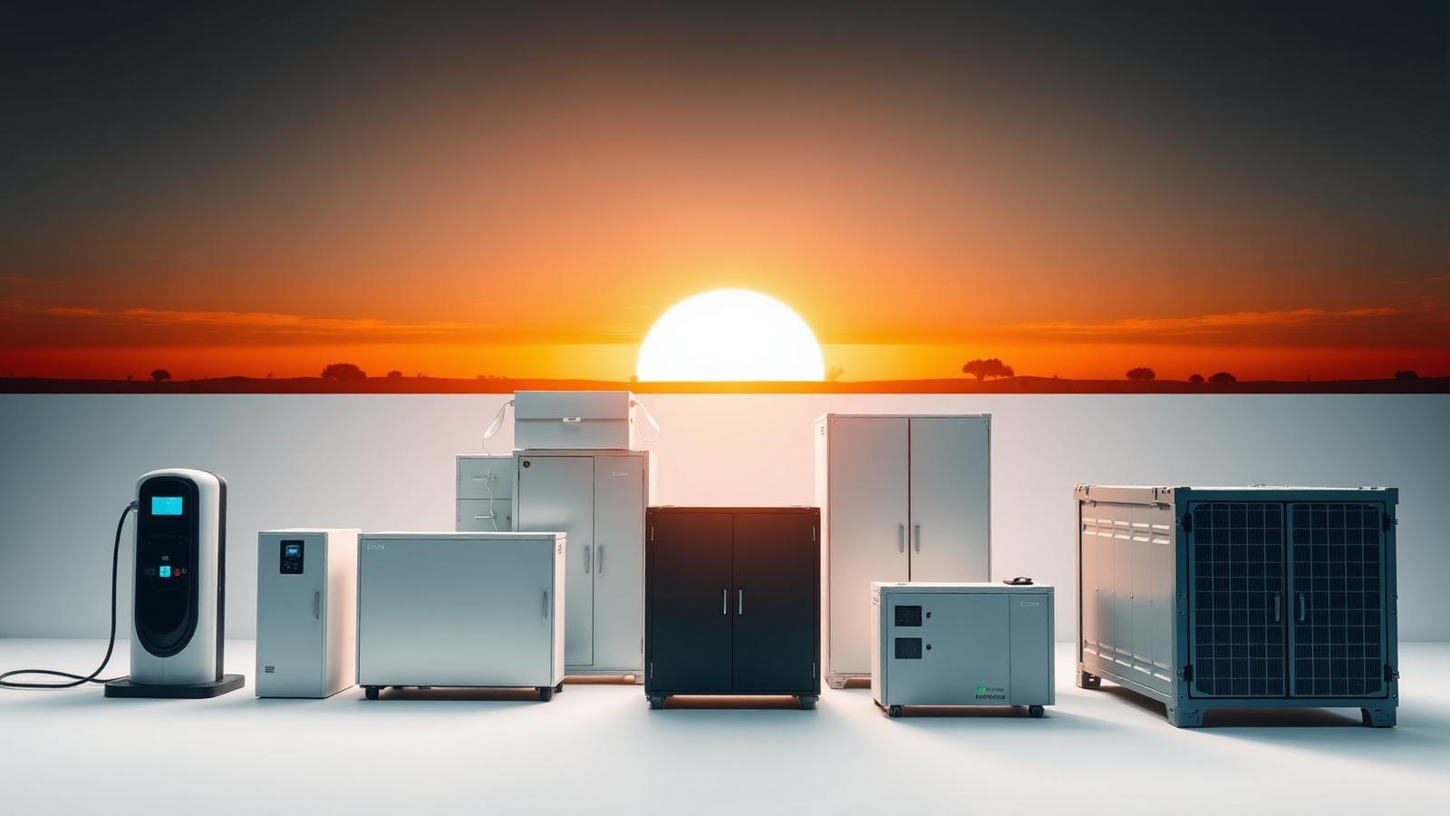 Mammoth product range: EV chargers, battery storage and solar-ready infrastructure on an African savanna backdrop